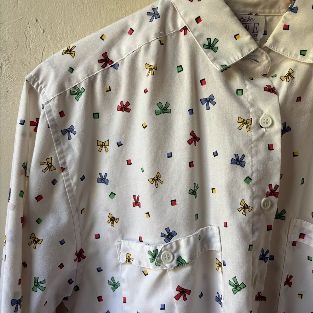 Vintage Maternity Popover Button Top with Ribbon Bow Pattern by Take Nine EXC 🎀 - Picture 2 of 8